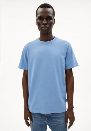 ARMEDANGELS MAARKOS Heavyweight T-Shirt Relaxed Fit made of Organic Cotton Mix Blau | 6073CUYRS