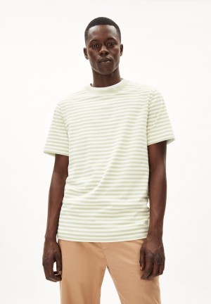 ARMEDANGELS MAARKOS STRIPES T-Shirt Relaxed Fit made of Organic Cotton Oatmilk-light Matcha | 4938BOJMU