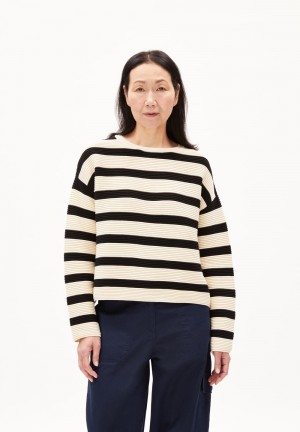 ARMEDANGELS MERINAA STRIPED Sweater Loose Fit made of Organic Cotton Oatmilk-black | 0516MYEFC