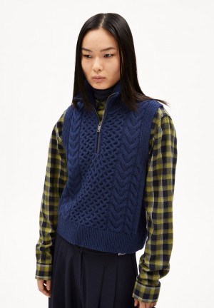 ARMEDANGELS OLAIAAS CABLE Knit Top Relaxed Fit made of Organic Wool Mix Tiefesblau | 3092LDQIG