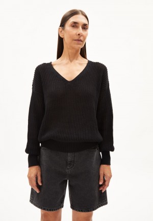 ARMEDANGELS RANAA CROCHET LINO Sweater Loose Fit made of Linen-Mix Schwarz | 6394BINOJ