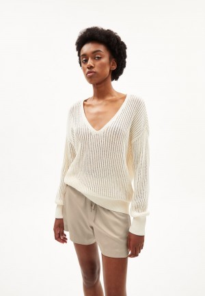 ARMEDANGELS RANAA CROCHET LINO Sweater Loose Fit made of Linen-Mix Weiß | 0756SVXRL