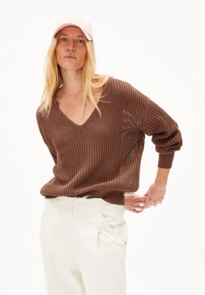ARMEDANGELS RANAA CROCHET LINO Sweater Loose Fit made of Linen-Mix Nutshell | 9836DMTHY