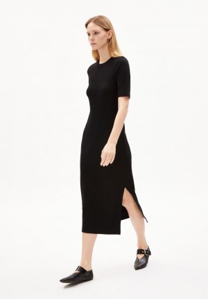 ARMEDANGELS SEHAARAA Rib-Jersey Dress Slim Fit made of Organic Cotton Mix Schwarz | 9021FBKVJ