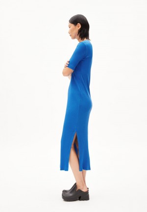 ARMEDANGELS SEHAA Rib-Jersey Dress Slim Fit made of Organic Cotton Mix Blau | 2367RVMJK