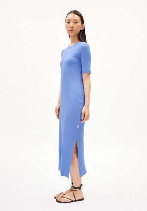 ARMEDANGELS SEHAA Rib-Jersey Dress Slim Fit made of Organic Cotton Mix Blau | 5213GLIDJ