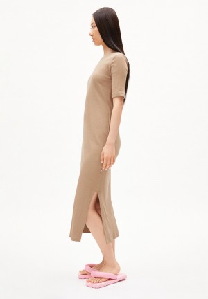 ARMEDANGELS SEHAA Rib-Jersey Dress Slim Fit made of Organic Cotton Mix Cinnamon Dust | 5460ZDHRT