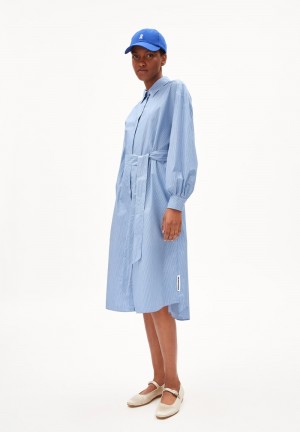 ARMEDANGELS SURIAANA STRIPED Woven Dress Loose Fit made of Organic Cotton Warm Blue-white | 1053AVGJL