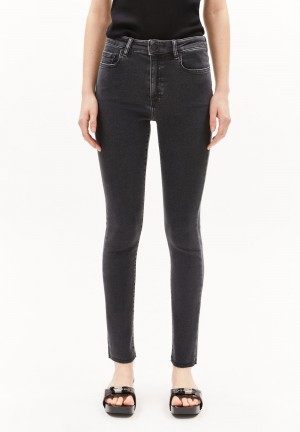 ARMEDANGELS TILLAA X RÅ HEM Skinny Leg Mid Waist made of Organic Cotton Mix Hellschwarz | 6508VDROA