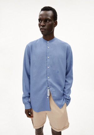 ARMEDANGELS VAALERONIMUS LINO Shirt Relaxed Fit made of Linen-Mix Blau | 9074XMGWJ