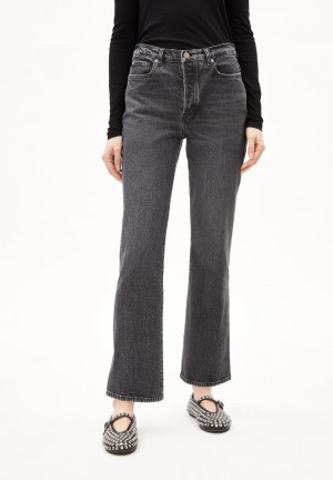 ARMEDANGELS VELAARI Jeans Flared Leg Mid Waist Ankle Organic Cotton Mix Comfort-Stretch Schwarz | 7501ECAWY